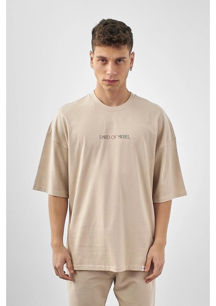 Erkek David Of Michel Baskılı Oversize T-Shirt Bej