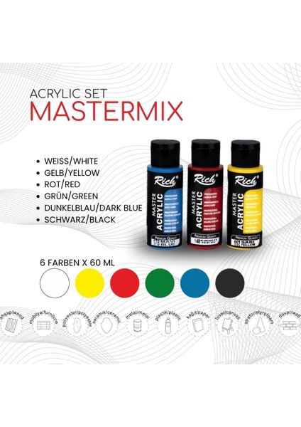 Mastermix Akrilik Boya 6 Renk x 60 cc