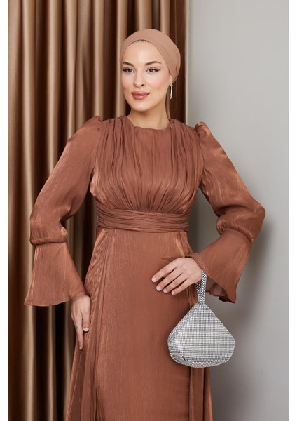 Pelerin Etekli Yoryo Ipek Tesettür Abiye Elbise Taba 1235 fırsatları