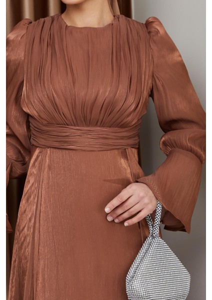 Pelerin Etekli Yoryo Ipek Tesettür Abiye Elbise Taba 1235 indirimleri