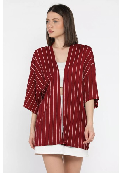 Kadın Çizgi Desenli Bürümcük Kimono P-00015881