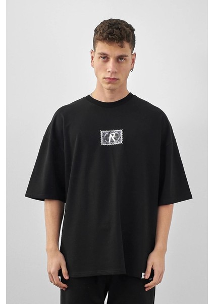 Erkek Rustic Baskılı Oversize T-Shirt Siyah fiyatları