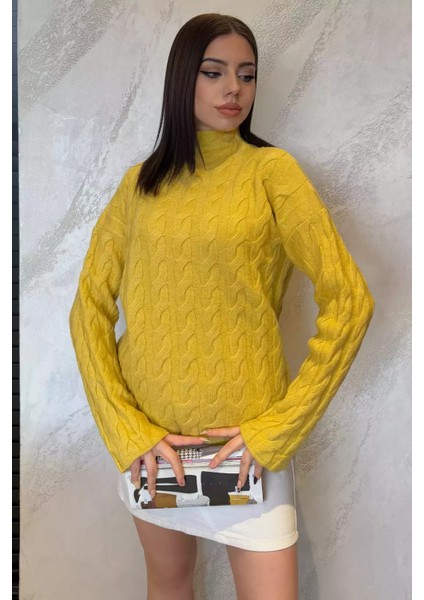 Yarım Balıkçı Yaka Desenli Kadın Triko Kazak P-00014809