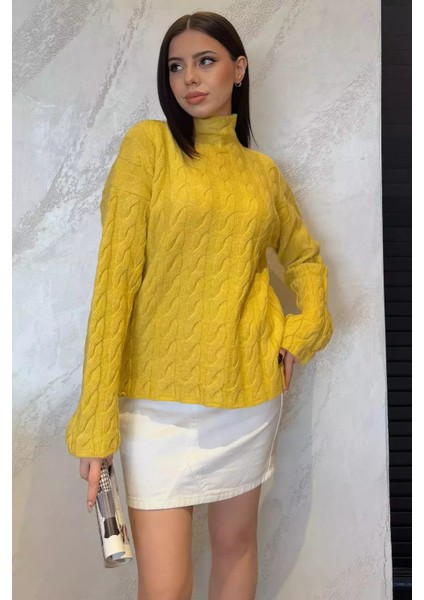 Yarım Balıkçı Yaka Desenli Kadın Triko Kazak P-00014809
