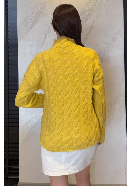 Yarım Balıkçı Yaka Desenli Kadın Triko Kazak P-00014809