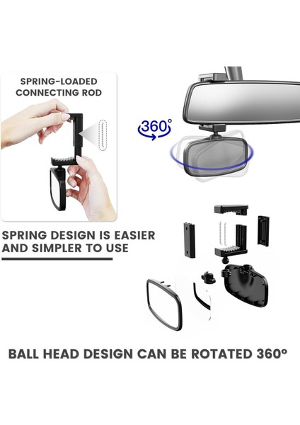 Bebek Dikiz Aynası, Yaylı Klipsli, 360° Döndürülebilir, Kırılmaz Cam