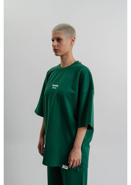 Erkek Somebody Baskılı Oversize T-Shirt Nefti