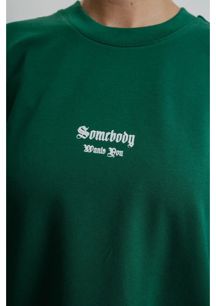 Erkek Somebody Baskılı Oversize T-Shirt Nefti