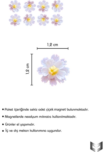 8'li Dekoratif Beyaz-Sarı Çiçek Desenli Mıknatıs-Magnet Buz Dolabı & Metal Pano