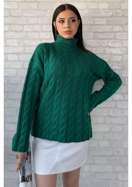 Yarım Balıkçı Yaka Desenli Kadın Triko Kazak P-00014809