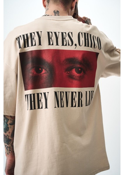 Erkek They Eyes Chico They Never Lie Baskılı Oversize T-Shirt Bej fırsatları