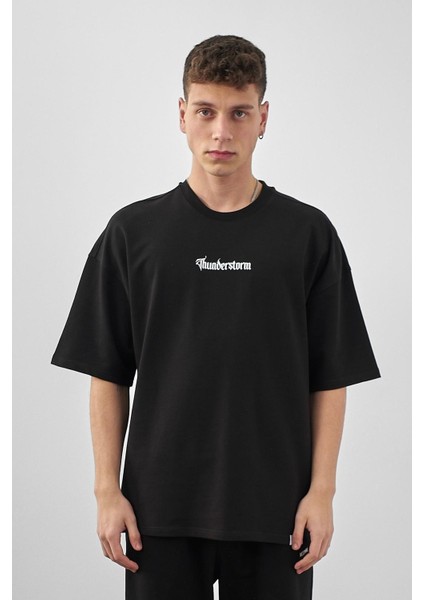 Erkek Thunderstorm Baskılı Oversize T-Shirt Siyah fiyatları