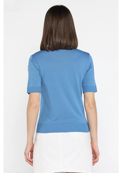 Taş Detaylı Bisiklet Yaka Kadın Kısa Kol Bluz P-00015134 fırsatları