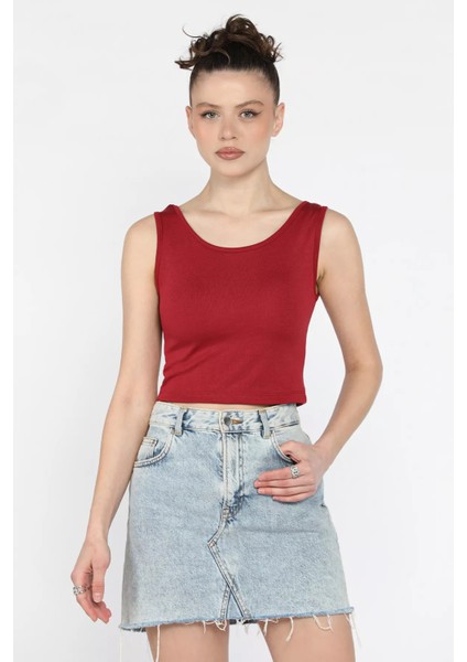 Kadın Kalın Askılı Kaşkorse Crop Top Bluz P-00015958