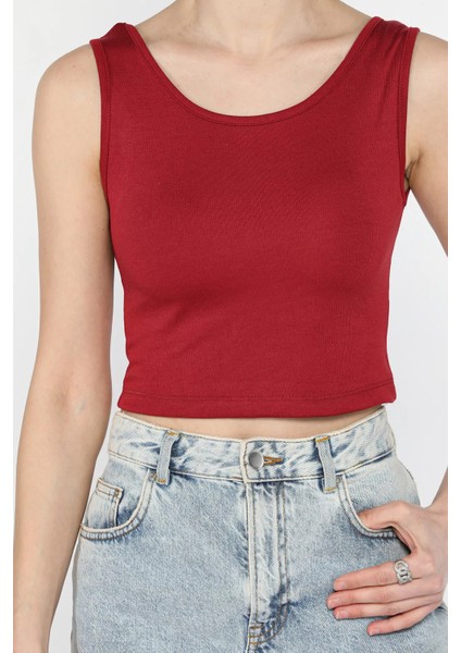 Kadın Kalın Askılı Kaşkorse Crop Top Bluz P-00015958