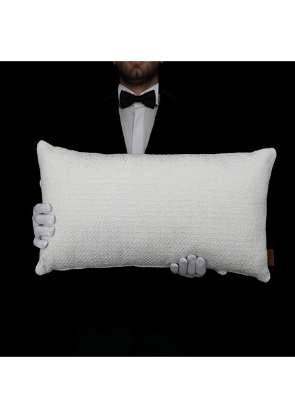 Mira Akrilik Pamuklu Keten 35*65 Düz Dikişli Kırlent Beyaz