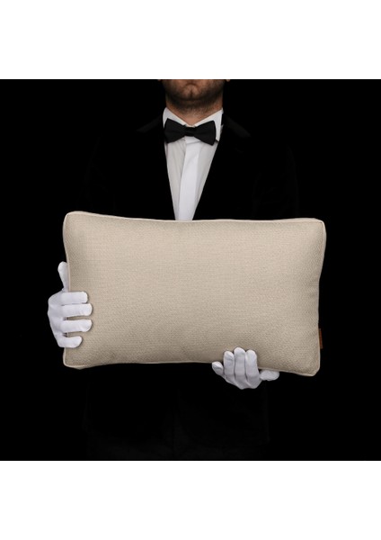 Lara Modern Keten & Nubuk Kombin 30*50 Façalı Kırlent Krem