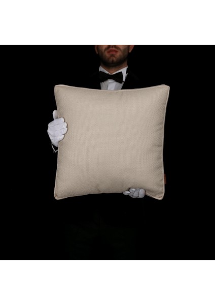 Lara Modern Keten & Nubuk Kombin 45*45 Façalı Kırlent Krem