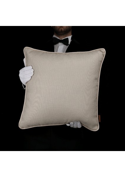 Lara Modern Keten & Nubuk Kombin 50*50 Biyeli Kırlent Krem