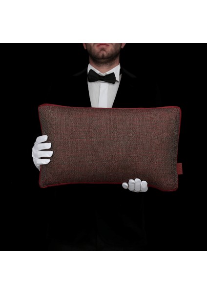 Lara Modern Keten & Nubuk Kombin 30*50 Façalı Kırlent Kırmızı & Koyu Gri