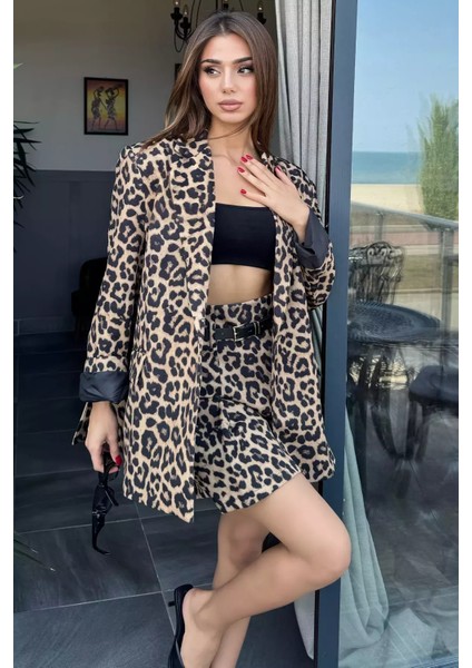Kemerli Leopar Desen Mini Şort Etek P-00013152 fiyatları