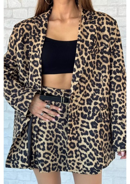 Kemerli Leopar Desen Mini Şort Etek P-00013152 modelleri