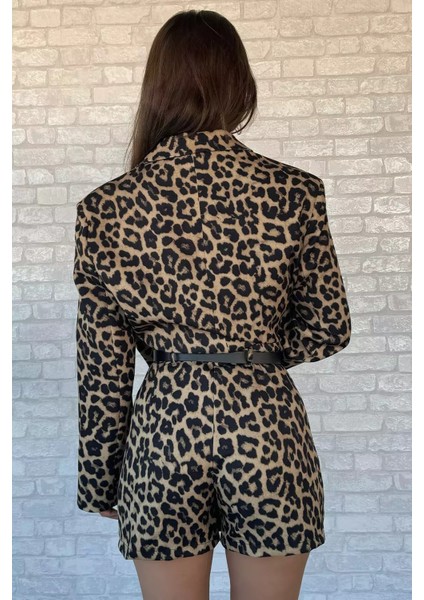 Kemerli Leopar Desen Mini Şort Etek P-00013152 fırsatları