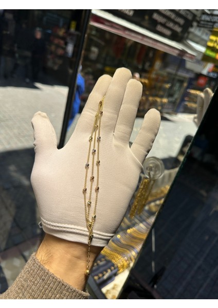 14 Ayar Altın Kalze Üç Zincirli Renkli Dorika Bileklik fiyatları