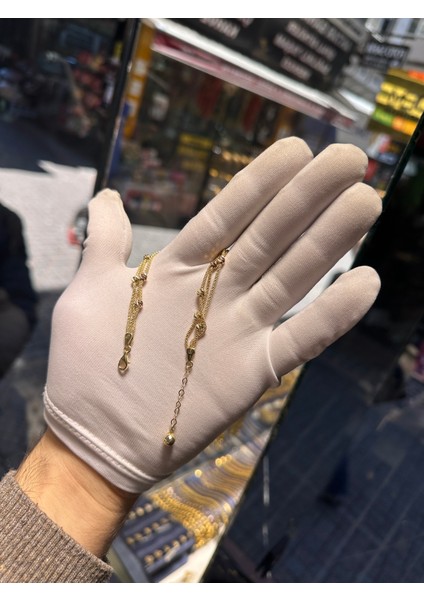 14 Ayar Altın Kalze Üç Zincirli Renkli Dorika Bileklik modelleri