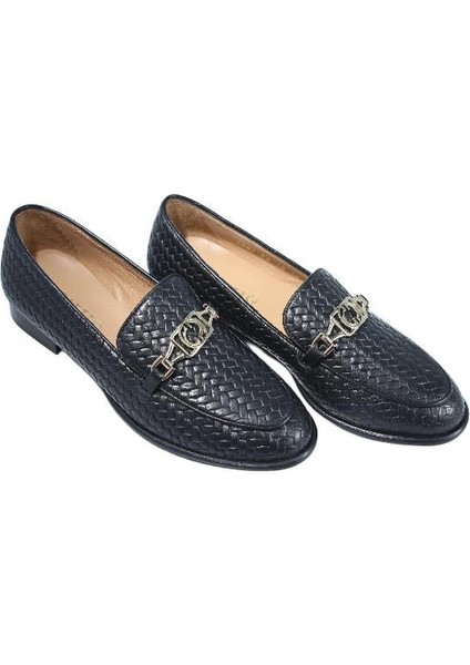 Deri Sıyah Loafer Düz 69 10