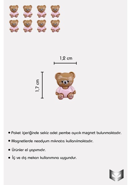 8'li Dekoratif Pembe Ayıcık Desenli Mıknatıs-Magnet Buz Dolabı & Metal Pano fiyatları