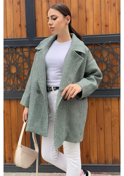 Kadın Astarlı Balıksırtı Oversize Kaşe Kaban P-00012874