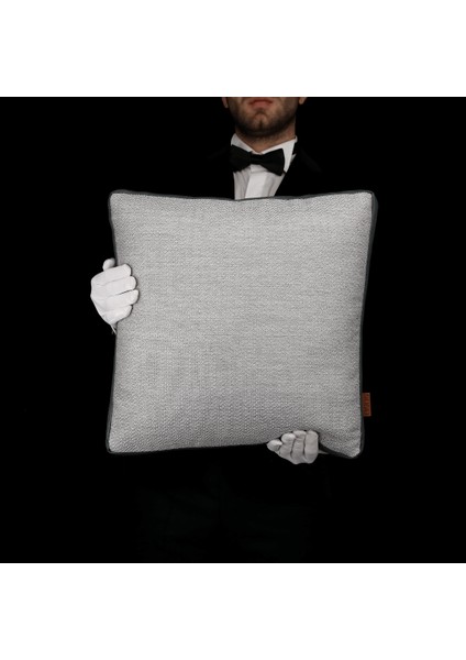 Lara Modern Keten & Nubuk Kombin 45*45 Façalı Kırlent Gri
