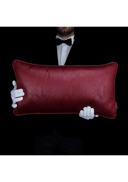 Lara Modern Keten & Nubuk Kombin 35*65 Biyeli Kırlent Kırmızı & Koyu Gri fiyatları