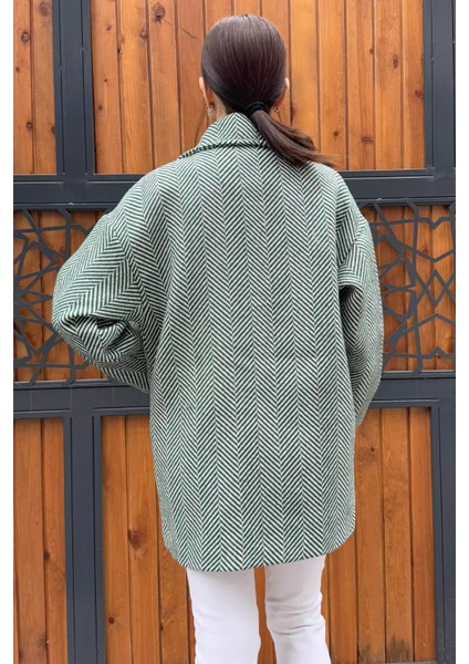 Kadın Astarlı Balıksırtı Oversize Kaşe Kaban P-00012874