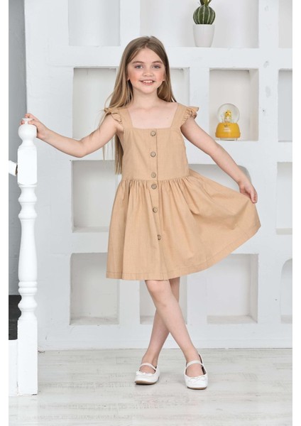 Kız Çocuk %100 Pamuk Keten Elbise 12197