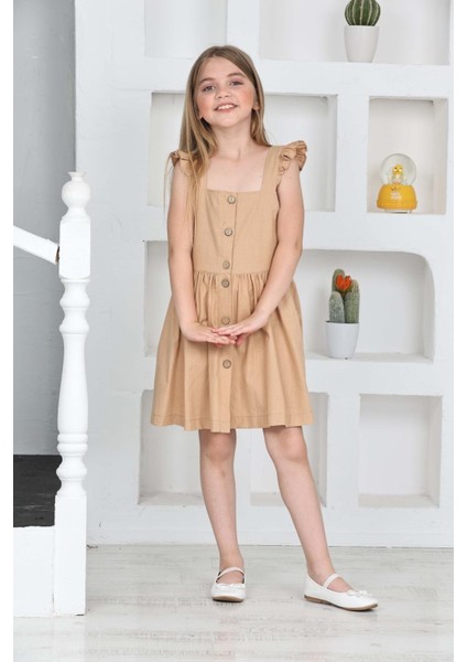 Kız Çocuk %100 Pamuk Keten Elbise 12197 fiyatları