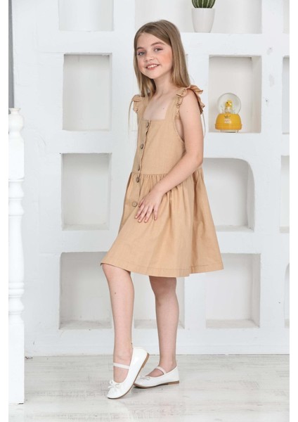 Kız Çocuk %100 Pamuk Keten Elbise 12197 modelleri