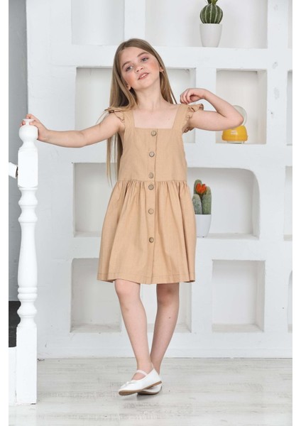 Kız Çocuk %100 Pamuk Keten Elbise 12197 fırsatları