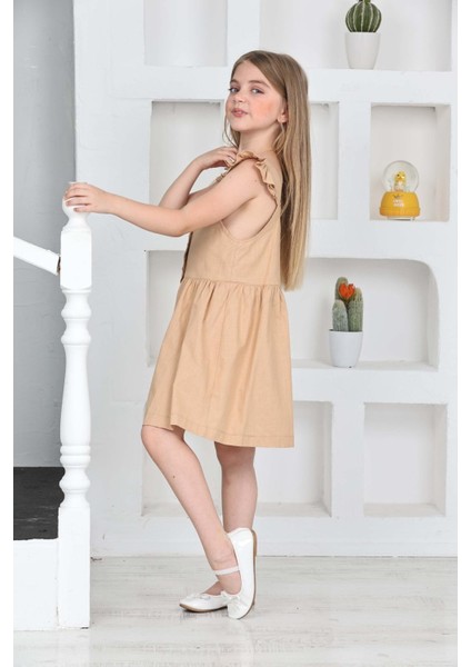 Kız Çocuk %100 Pamuk Keten Elbise 12197 indirimleri