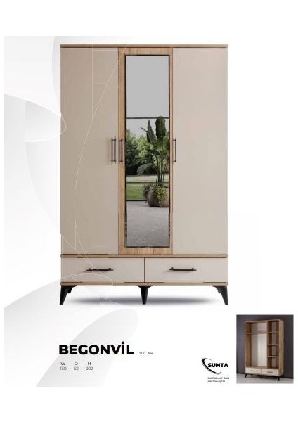 Begonvil 3 Kapılı Dolap