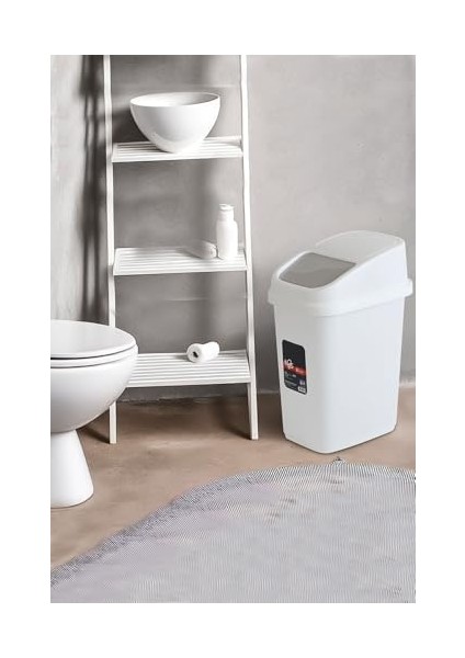 Çöp Kutusu 10 Litre Pratik Kapak Banyo Mutfak Ofis Çalışma Masası Kapı Önü Çöp Kovası Beyaz W: 270 - I: 185 - H: 385 mm