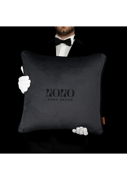 Bob Mat Düz Kadife Yumuşak Tuşeli 50*50 Biyeli Kırlent Koyu Gri