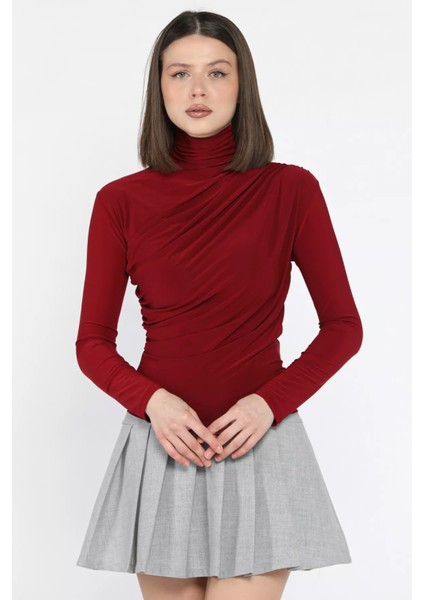 Omuz ve Bel Drapeli Uzun Kol Bluz P-00012516