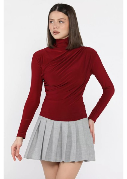 Omuz ve Bel Drapeli Uzun Kol Bluz P-00012516