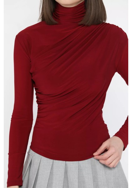 Omuz ve Bel Drapeli Uzun Kol Bluz P-00012516