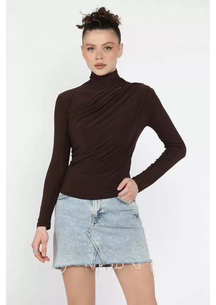 Omuz ve Bel Drapeli Uzun Kol Bluz P-00012516