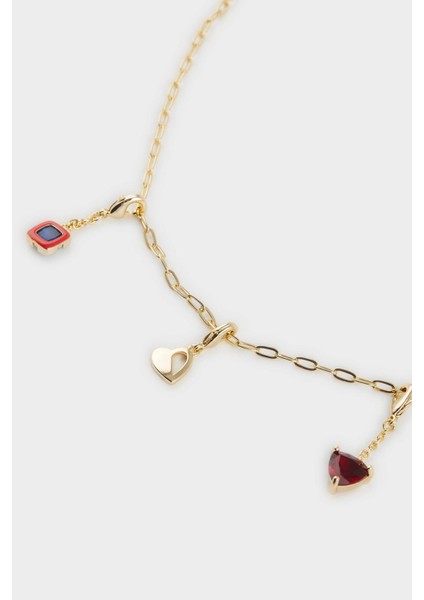 Reis x DeFacto 14 Ayar Altın Kaplama Lover Charms Kadın Kalpli ve Taşlı Gold Kolye F3964AXNS