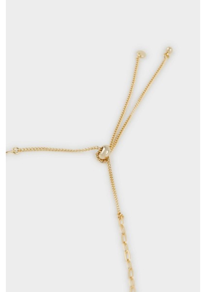 Reis x DeFacto 14 Ayar Altın Kaplama Lover Charms Kadın Kalpli ve Taşlı Gold Kolye F3964AXNS