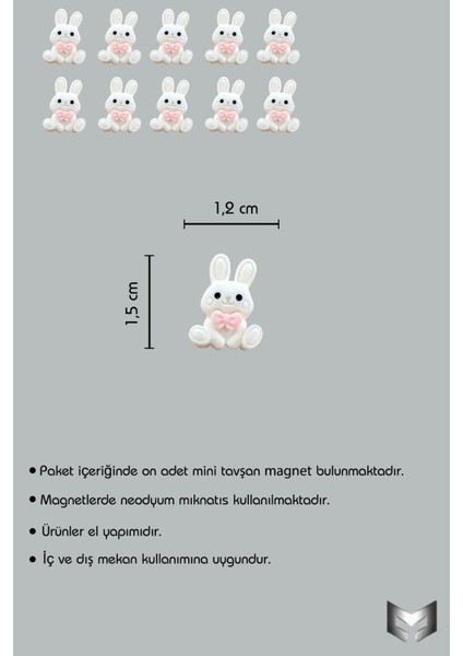 10'lu Dekoratif Mini Beyaz Tavşan Desenli Mıknatıs-Magnet Buz Dolabı & Metal Pano fiyatları